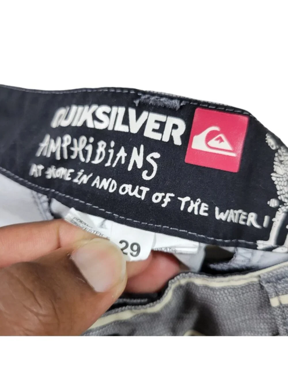 Quiksilver Amphibian Shorts Mens 29 Gray Beige Striped Board Surf Skate Swim